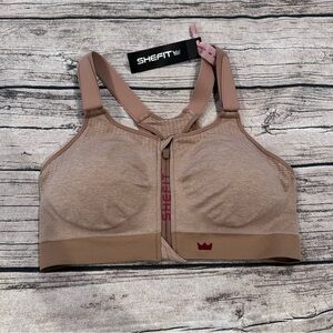 SHEFIT Front-Zip Light-Support Sports Bra in Beige Size Luxe (36)